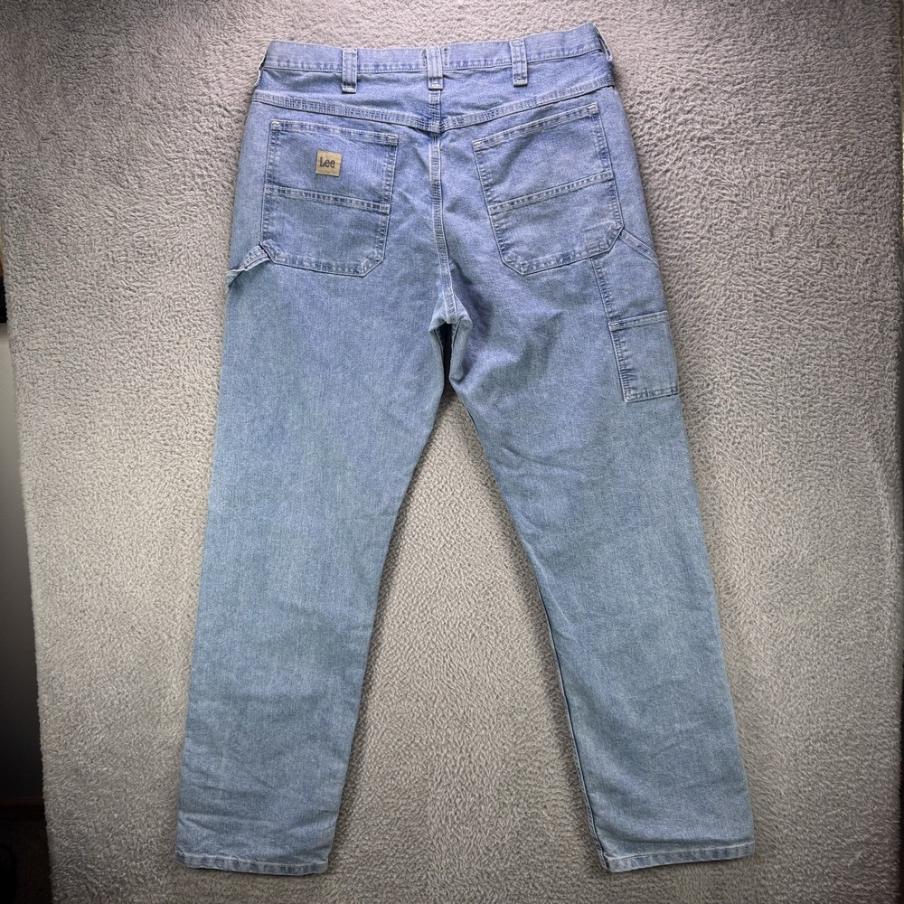 Vintage LEE Carpenter Jeans Mens 35x34 Blue Faded Y2K Baggy Straight Dungarees - Picture 2 of 13